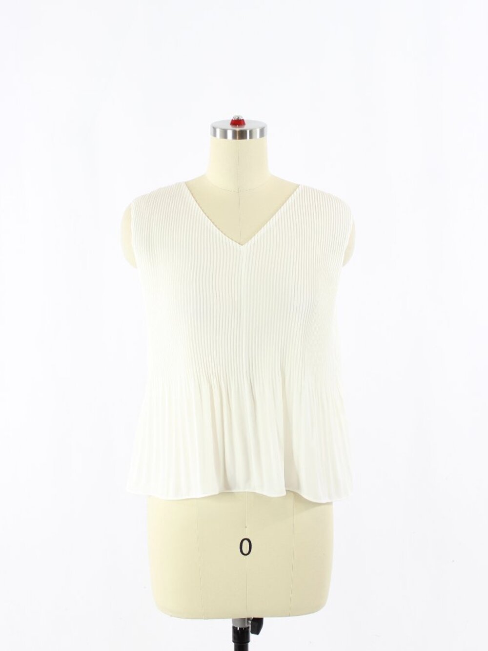 Aritzia BABATON Damien White Plisse Pleated Crepe Cropped V-Neck Blouse, Size S